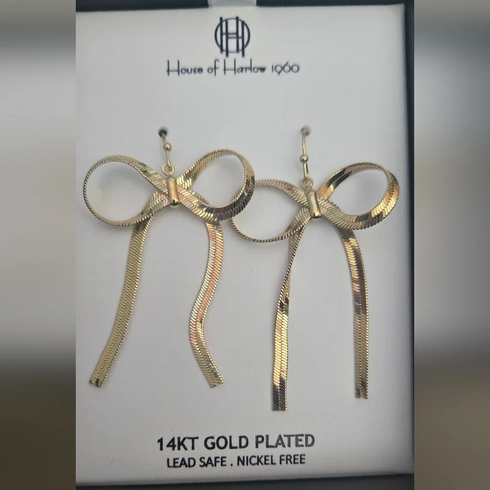 House of Harlow bow earrings NIB 14K Gold plated - Picture 6 of 6